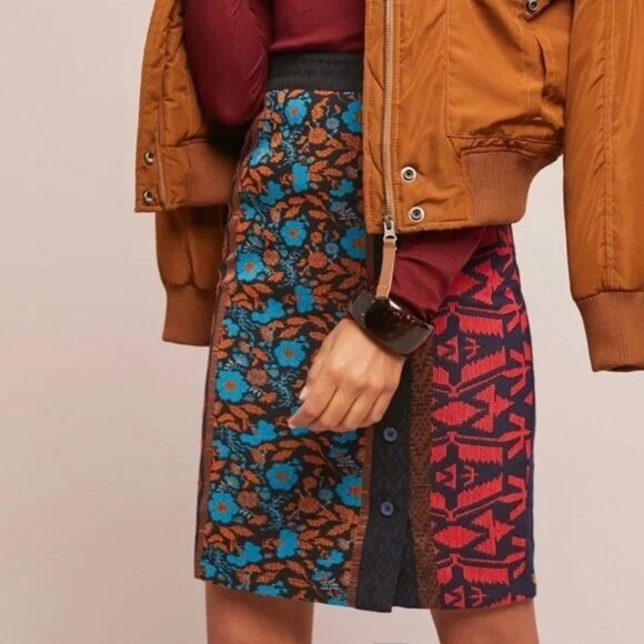 Anthropologie Dolan Left Coast Collection Jacquard Skirt Mixed Print Size Small - Picture 2 of 11